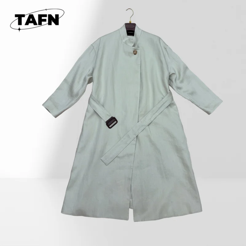 

Elegant Notched Collar Trench Coat for Ladies Women's Outerwear with Adjustable Cuffs Autumn Long Coat for Women AI1587