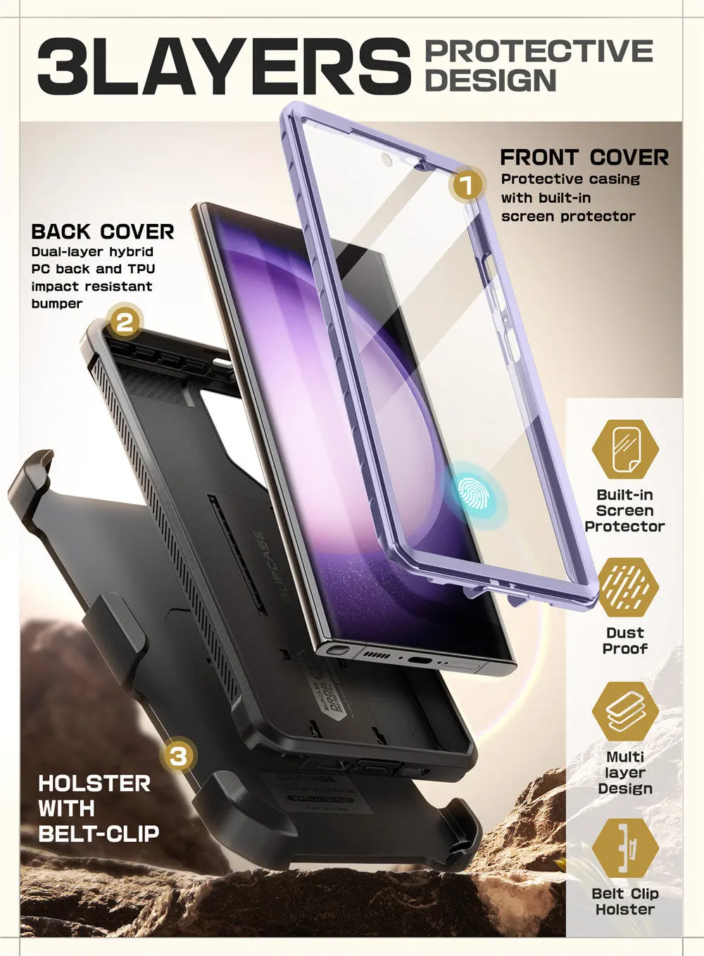 SUPCASE For Samsung Galaxy S24 Ultra Case UB Pro Full-Body Dual Layer Rugged Belt-Clip Phone Case with Built-in Screen Protector