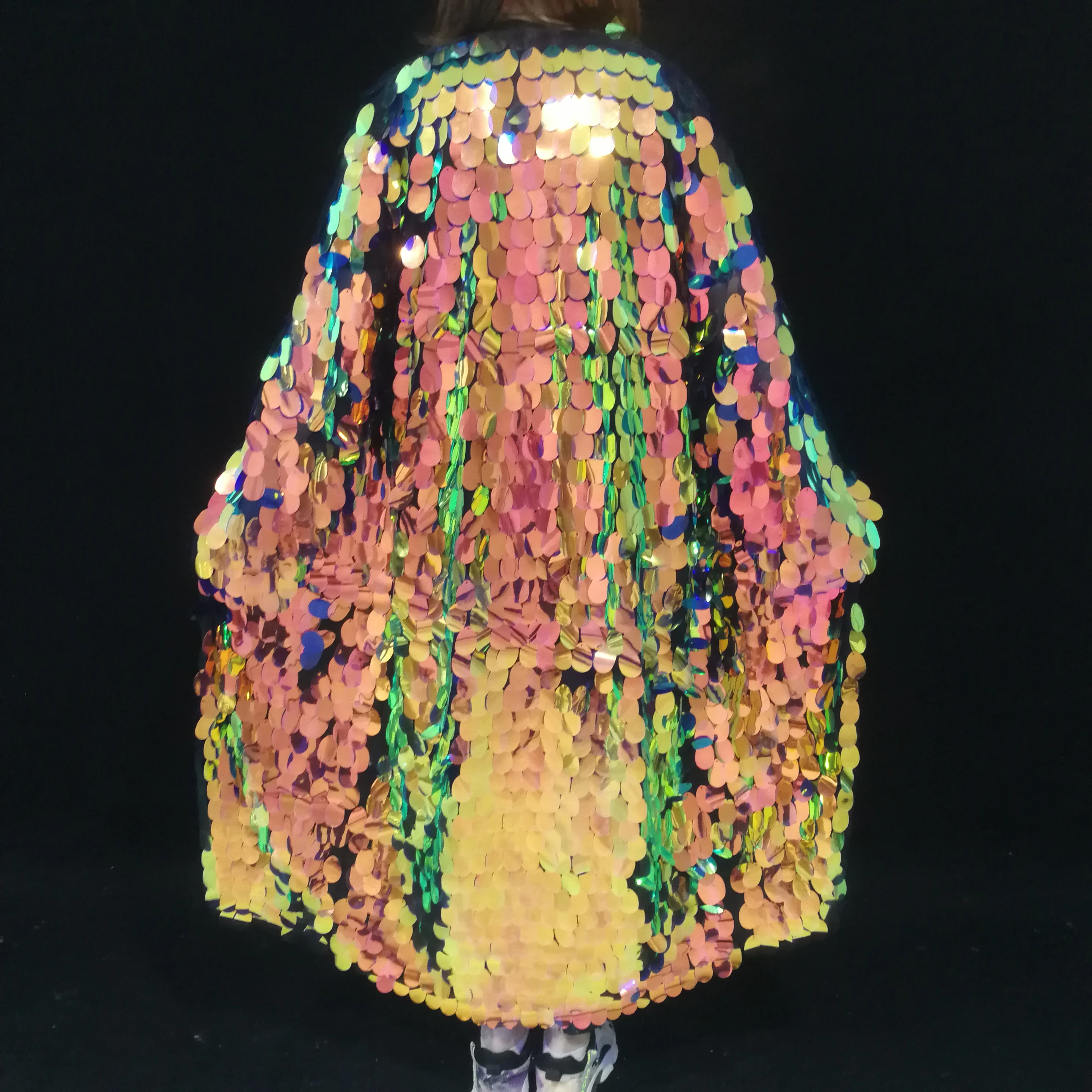 Manteau Long à Paillettes Dorées pour Femme, Costume de Scène, Chanteur Principal, brev, Hip Hop, Punk, Miroir à Paillettes, ix, Pardessus de Performance