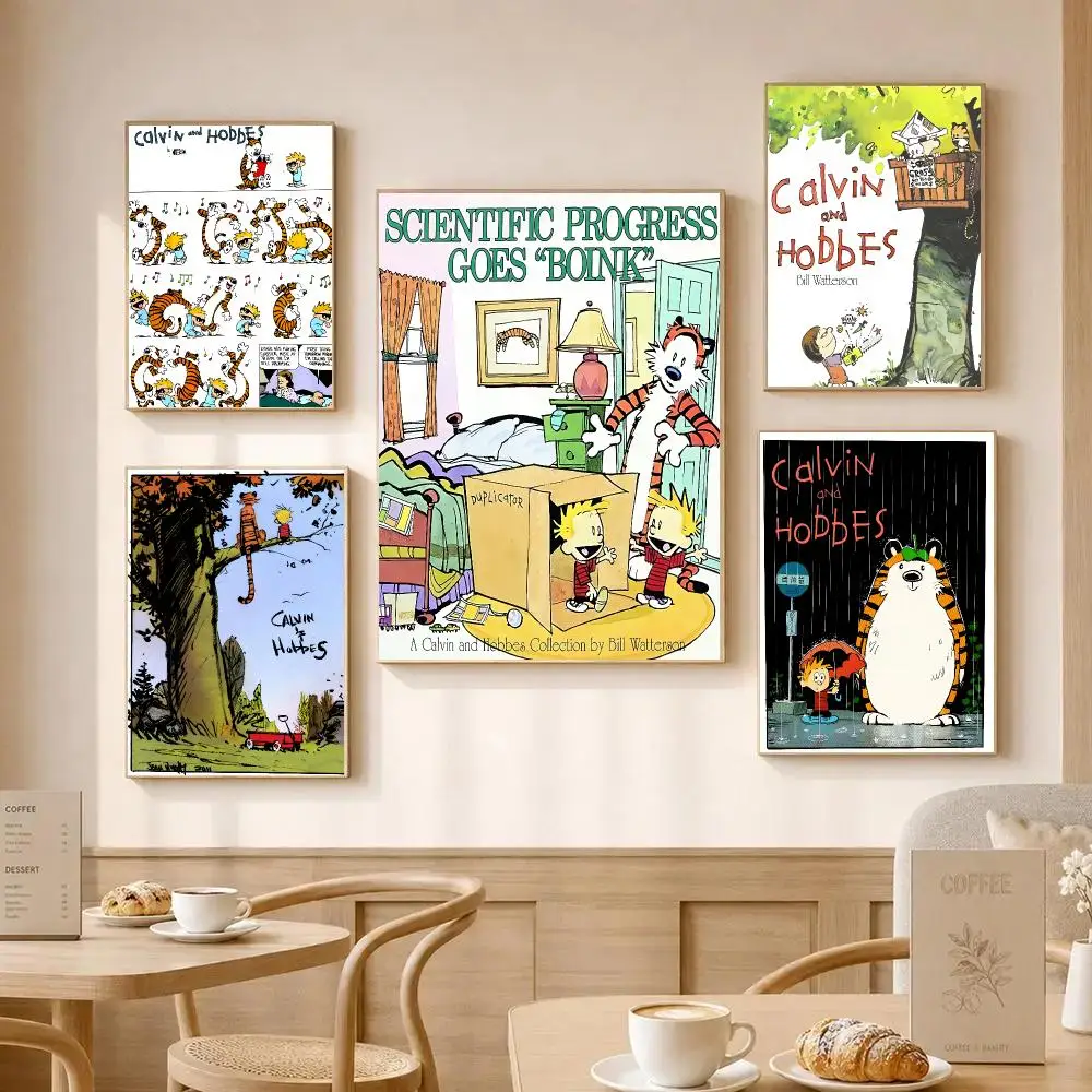 Comic C-Calvin And H-Hobbes Poster Wall Art Poster Sticker For Living Room Bar Bedroom Home Decoration