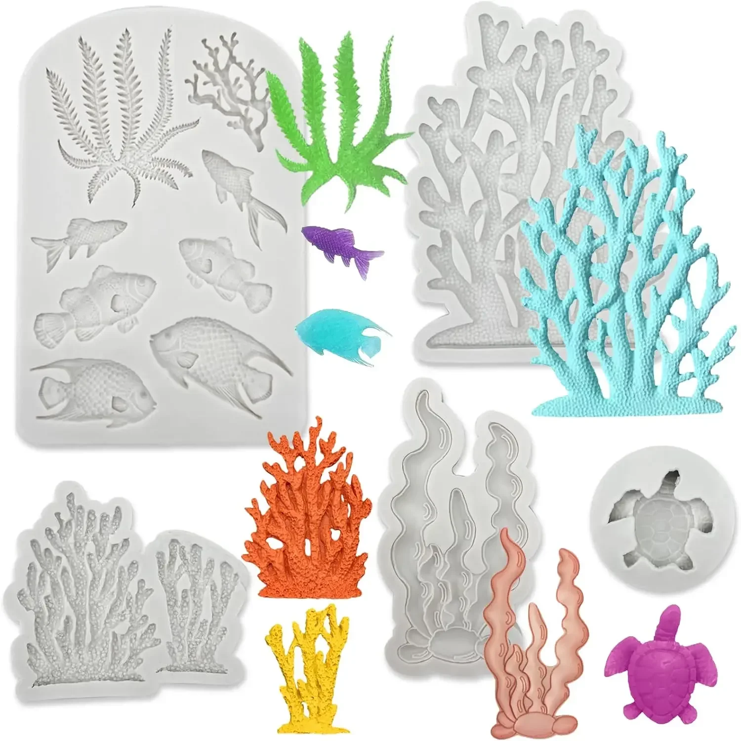 

5 PCS Marine Theme Fondant Silicone Mold Seaweed Sea Fish Coral Sea Turtle Shape DIY Handmade Baking Tools