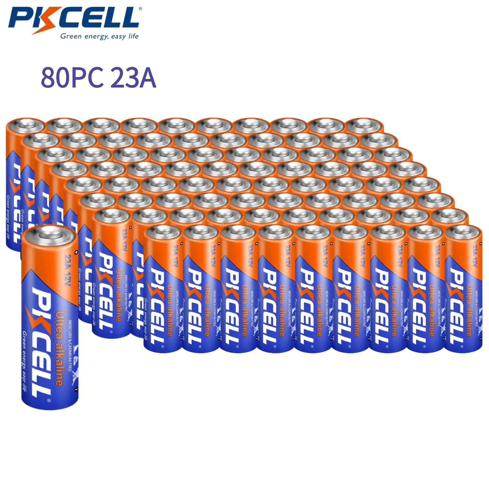 PKCELL 80PCS 12V Alkaline Battery Ultra 23A Batteries Long Lasting 12 Volt A23 Battery for Doorbells and Power Remote