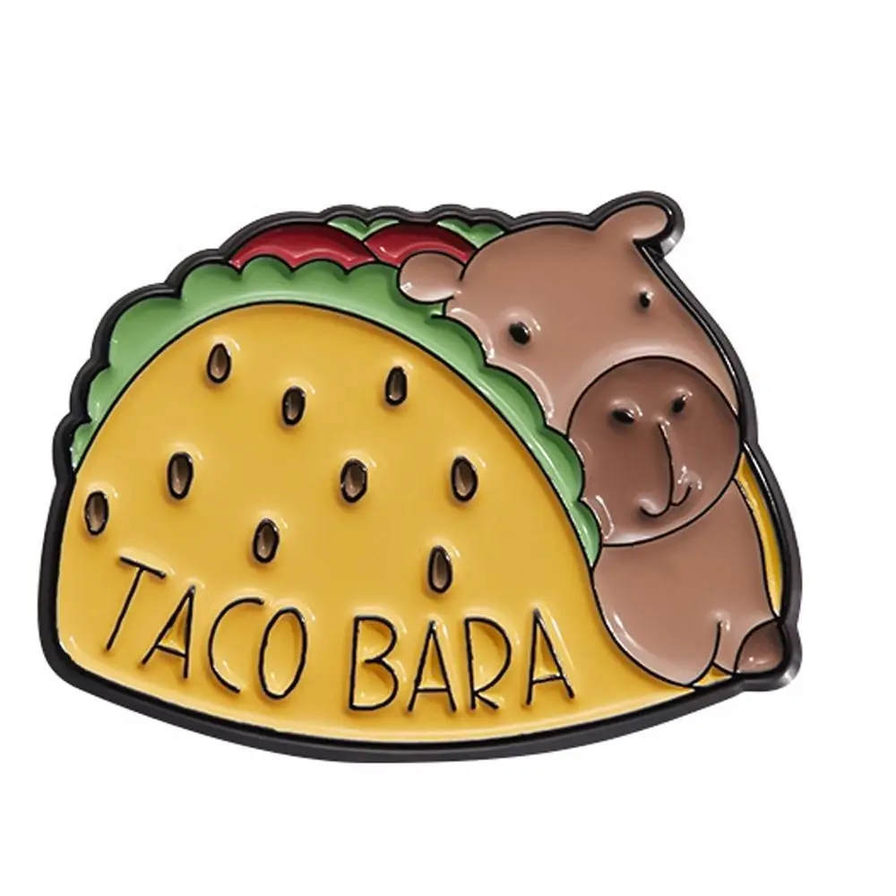 Abrigo café Capybara broche Taco Metal dibujos animados Pin broche dibujos animados Animal capibara aleación insignia decoración de mochila escolar