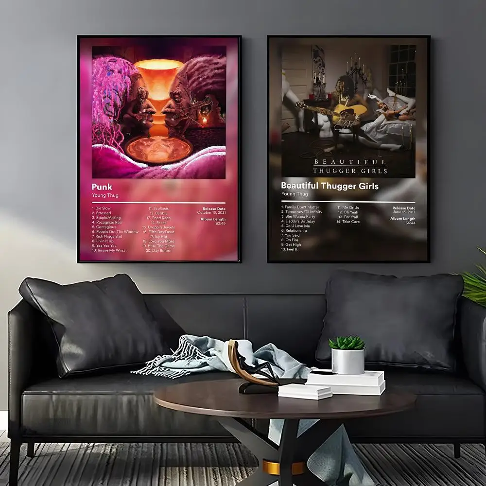 Y-Young Thug Rapper Singer Poster Home Living Bed Room Bar Hallway Sticky Wall Art Printing Waterproof Aesthetic Decor