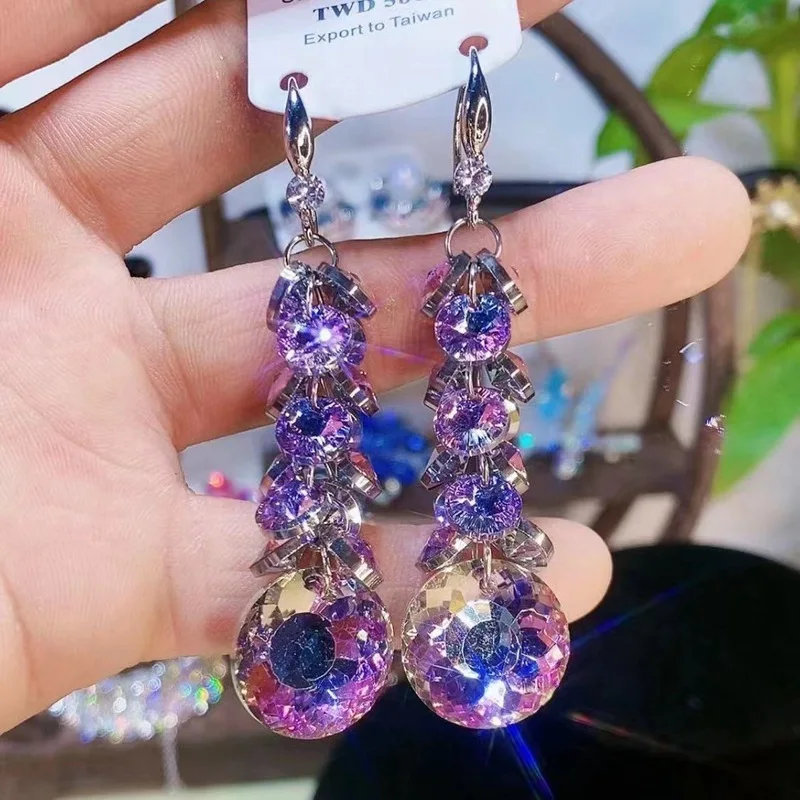 Crystal earrings super shiny long style cool style high-end new style