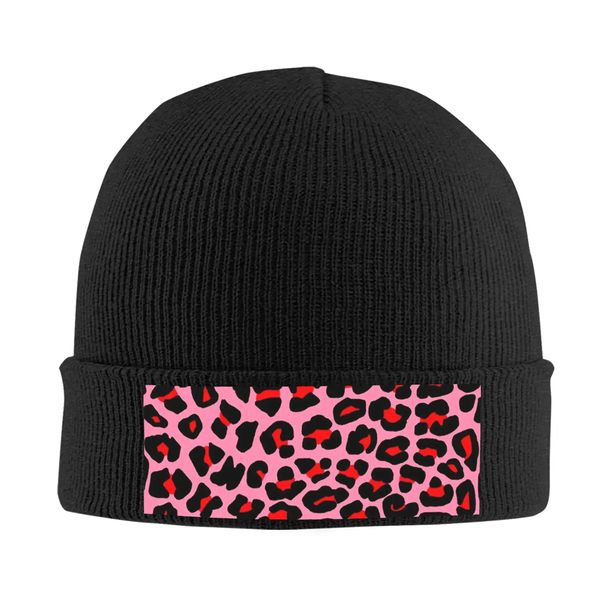 Red Leopard Print Spots on Pink Warm Knitted Cap Winter Knit Bonnet Hat Skullies Beanies Hip Hop Caps for Unisex