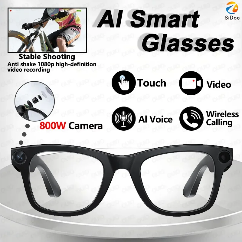 

Al Smart Glasses 800W HD Camera Anti Shake 1080P HD Video Recording Translation Touch Al Voice Wireless Call Smart Glasses
