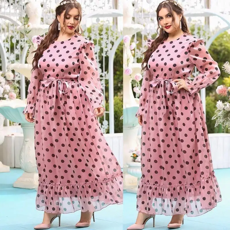 

L38E Europe & America Beach Dress for Women Muslim Ruffle Dress Maxi Dress