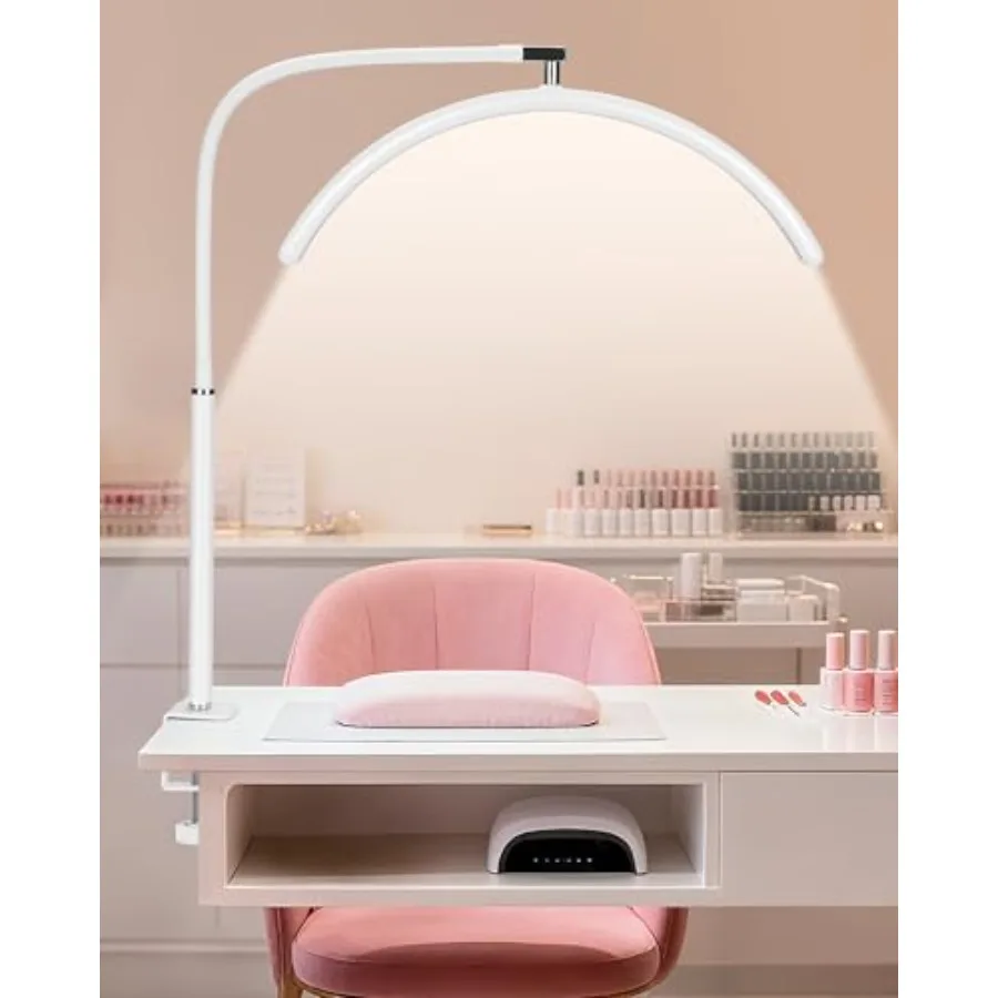 

Professional Half Moon LED Desk Light for Nail Techs and Artists Flexible Gooseneck Lamp with Clamp, 3 Color Modes and 5 Bright