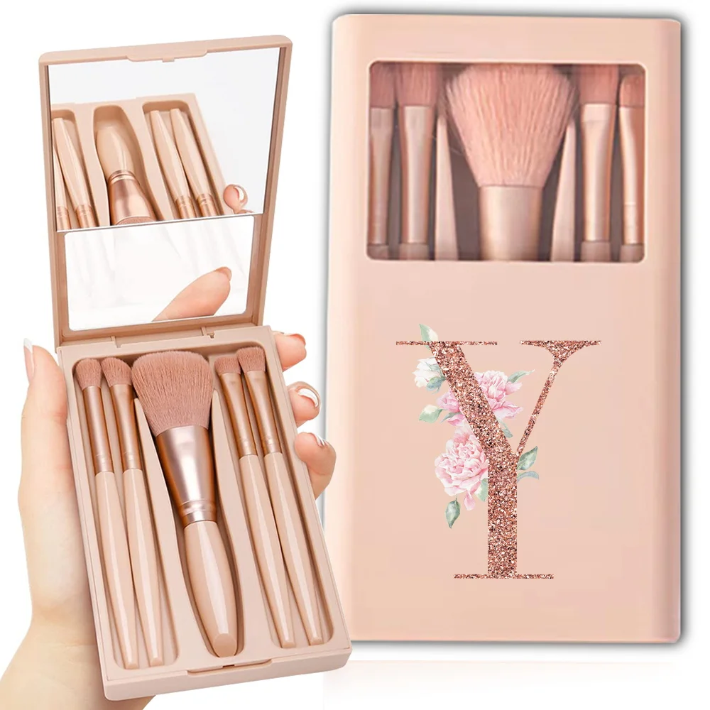 メイク道具・化粧小物 OWN 5 Brushes & Makeup Brush case 5pcs Cosmetic Brush Kit With Mirror And Case Foldable Box Storage
