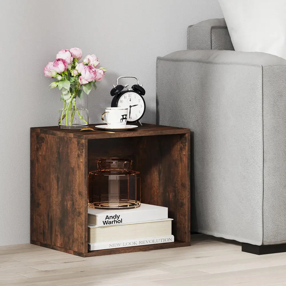 Modular Cube Storage Organizer, Wooden Open Bookshelf, Stackable Display Shelving Unit With Reinforced Brackets, For Living Room Bedroom Study, Rustic Brown