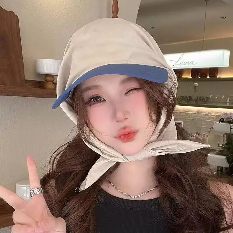 Women Contrast Brim Headscarf Sun Hat With UV Protection Lightweight Breathable Fabric For Beach Hiking Outdoor Daily Wear