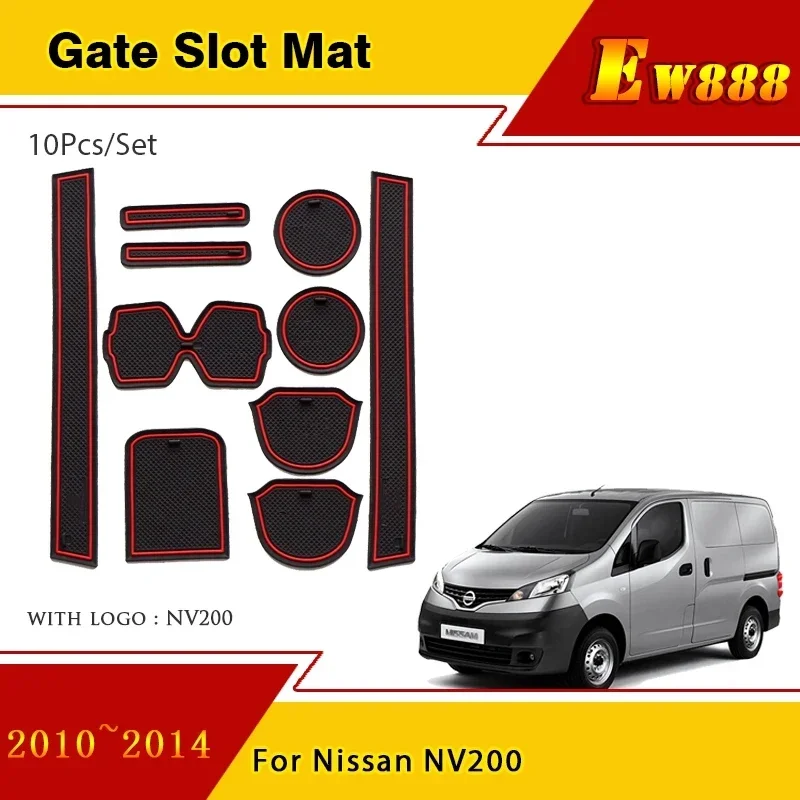 

10Pcs/Set Car Door Groove Mat for For Nissan NV200 2010 2011 2013 2014 Non Slip Coaster Cup Rubber Cushion Car Styling Stickers