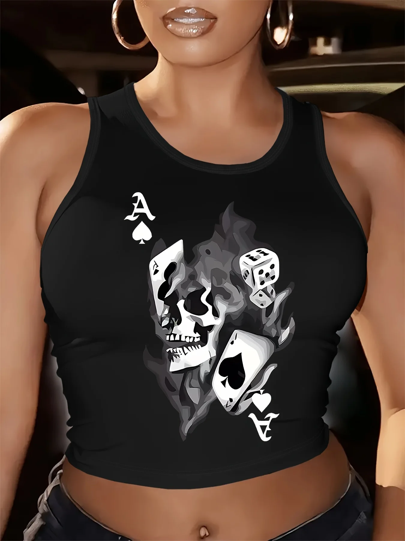 

Женский готический укороченный жилет, укороченный топ без рукавов с принтом черепа, круглый вырез, летняя повседневная майка