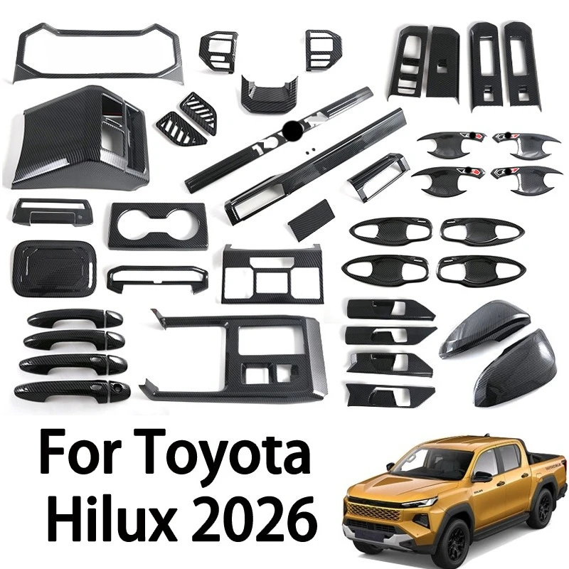 

For Toyota Hilux 2026 Carbon Fiber Pattern Window Switch Panel Gear Shift Frame Steering Wheel Trim Mirror Cover Car Accessories