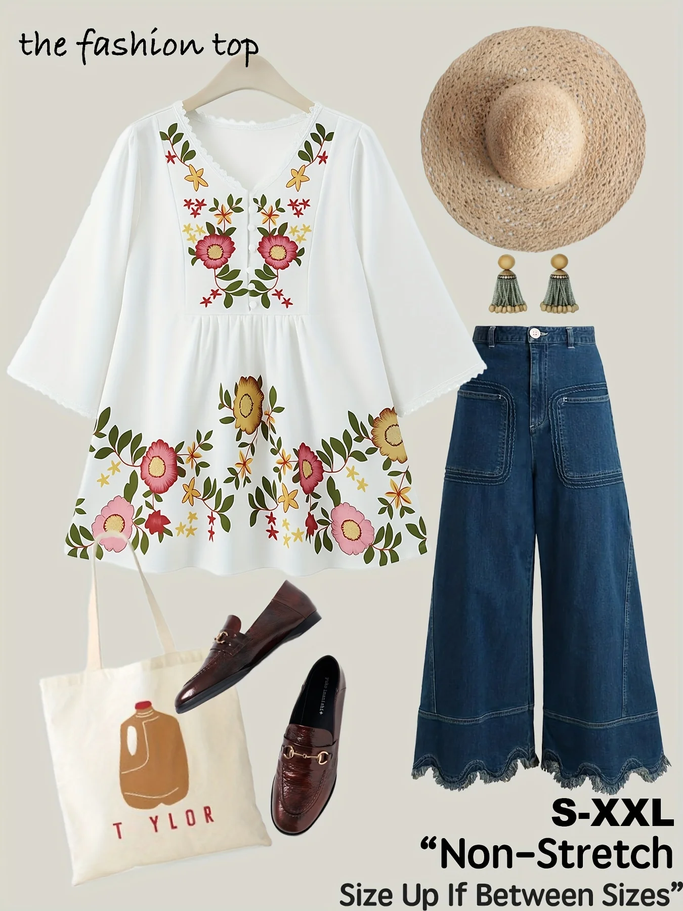 

Women's White Fresh Floral Print V-Neck Lace Button-Up Versatile Commuter Short-Sleeve Top