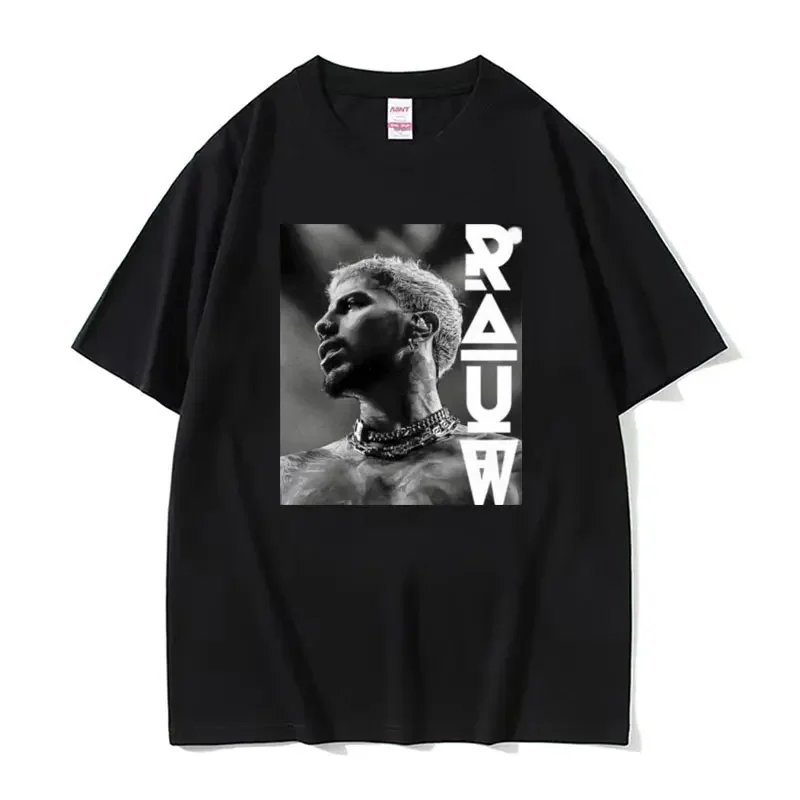 

Male Rauw rapper character print T-shirt with Regatton Trap pattern short-sleeved Harajuku retro 100% pure cotton T-shirt