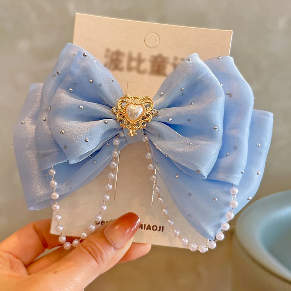 

Fairy Tale Princess Hair Clip, 3D Butterfly Knot Pearl Chain Headpiece, Duckbed Clip Starry Sky Hair Accessory