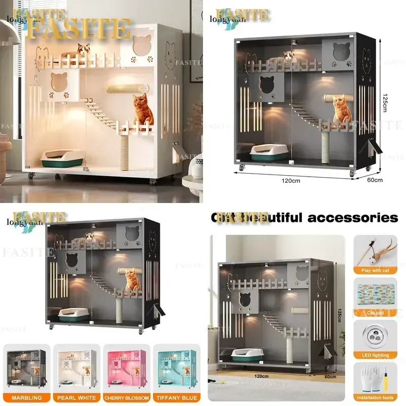 For Cat Large Solid Wood Villa Moisture Proof Closed Cage with Scratching Board Indoor Luxury Pet Furniture