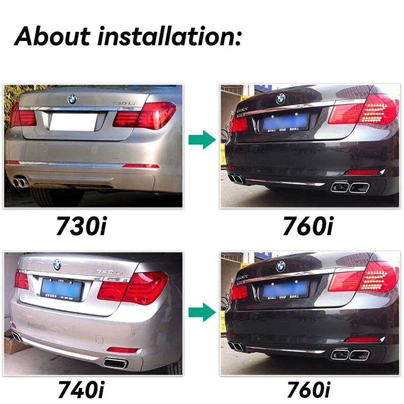 Quad Car Exhaust Tip For BMW F01 F02 730i 740i 2008+ Up To 760i Looks Muffler Tips Nozzle Tailpipe Exhaust System Tips