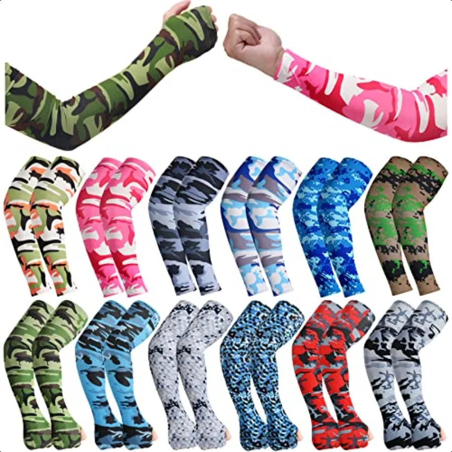 

12 Pairs Cooling Arm Sleeves UV Protection Sun Sleeves for Women Men Outdoor Sports Running Golf Cycling Camouflage Pattern