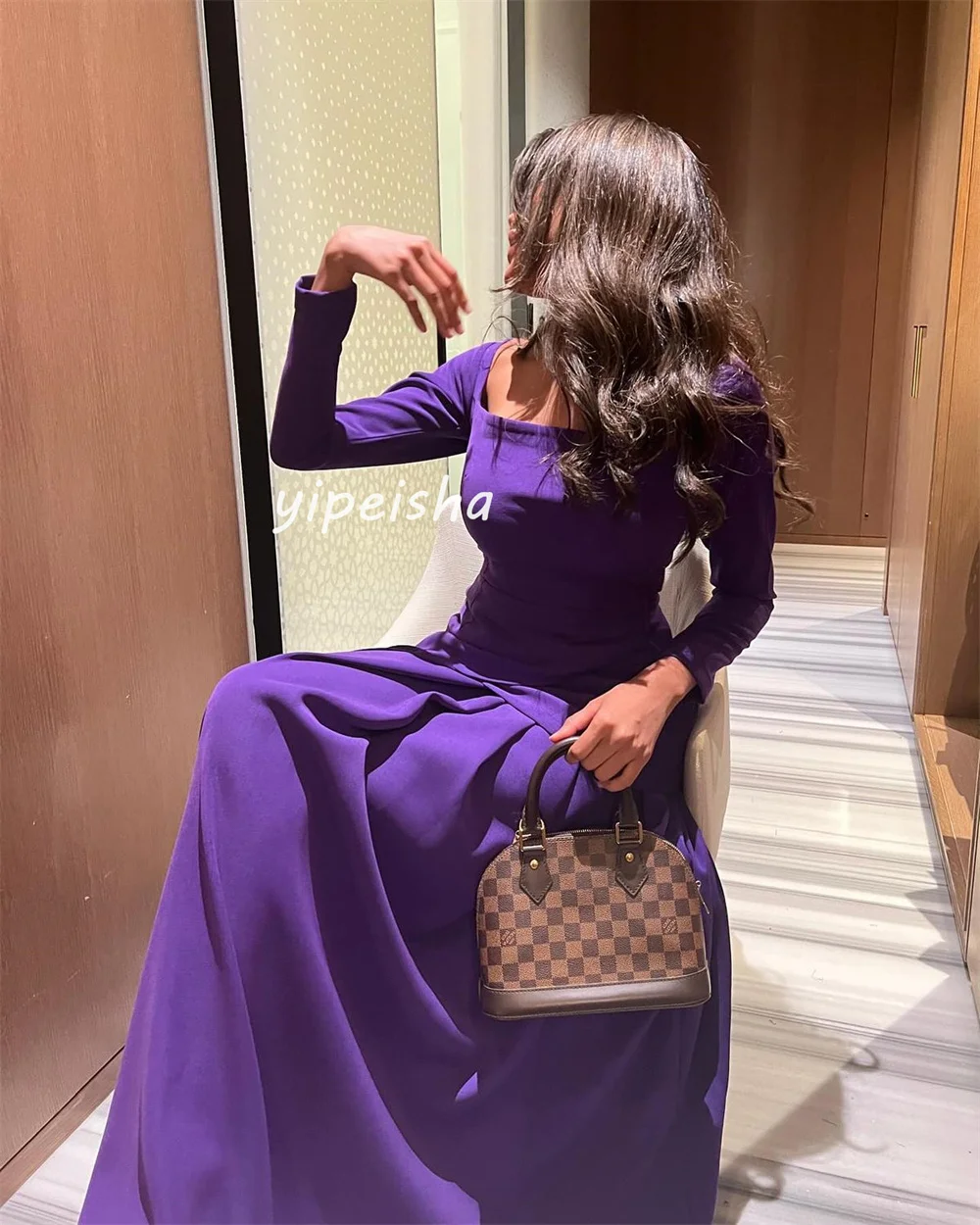 Customized High Quality Jersey A-line Square Neck Midi Dresses Homecoming Dresses Classic Exquisite Modern Style Pastrol  Chines