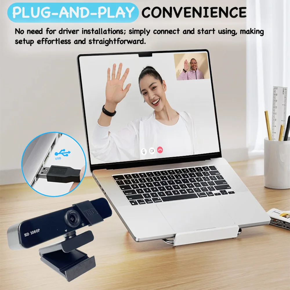 EXHQDR Q8 1080P HD USB PC Webcam with Manual Focus, 120° Wide Angle, Mic, Privacy Cover, Tripod, Type-C, for Zoom/Skype/Live