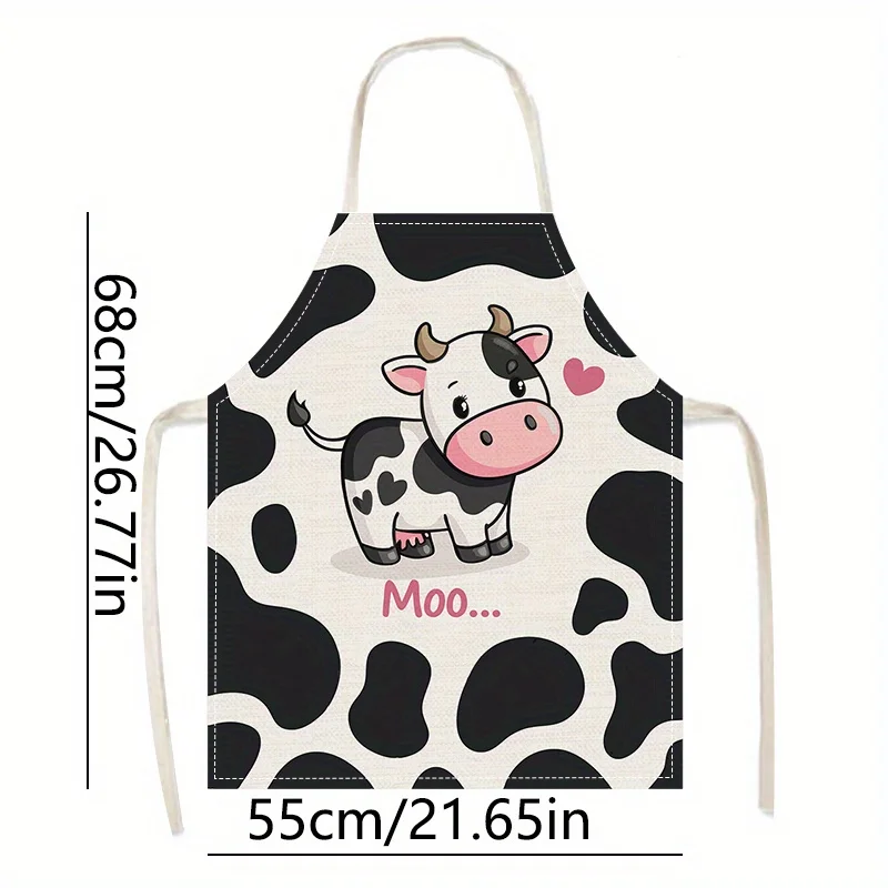 1pc Cute Cartoon Cow Print Kitchen Apron for Women and Kids Funny Animal Design Cooking Baking BBQ Party Gift - view 4