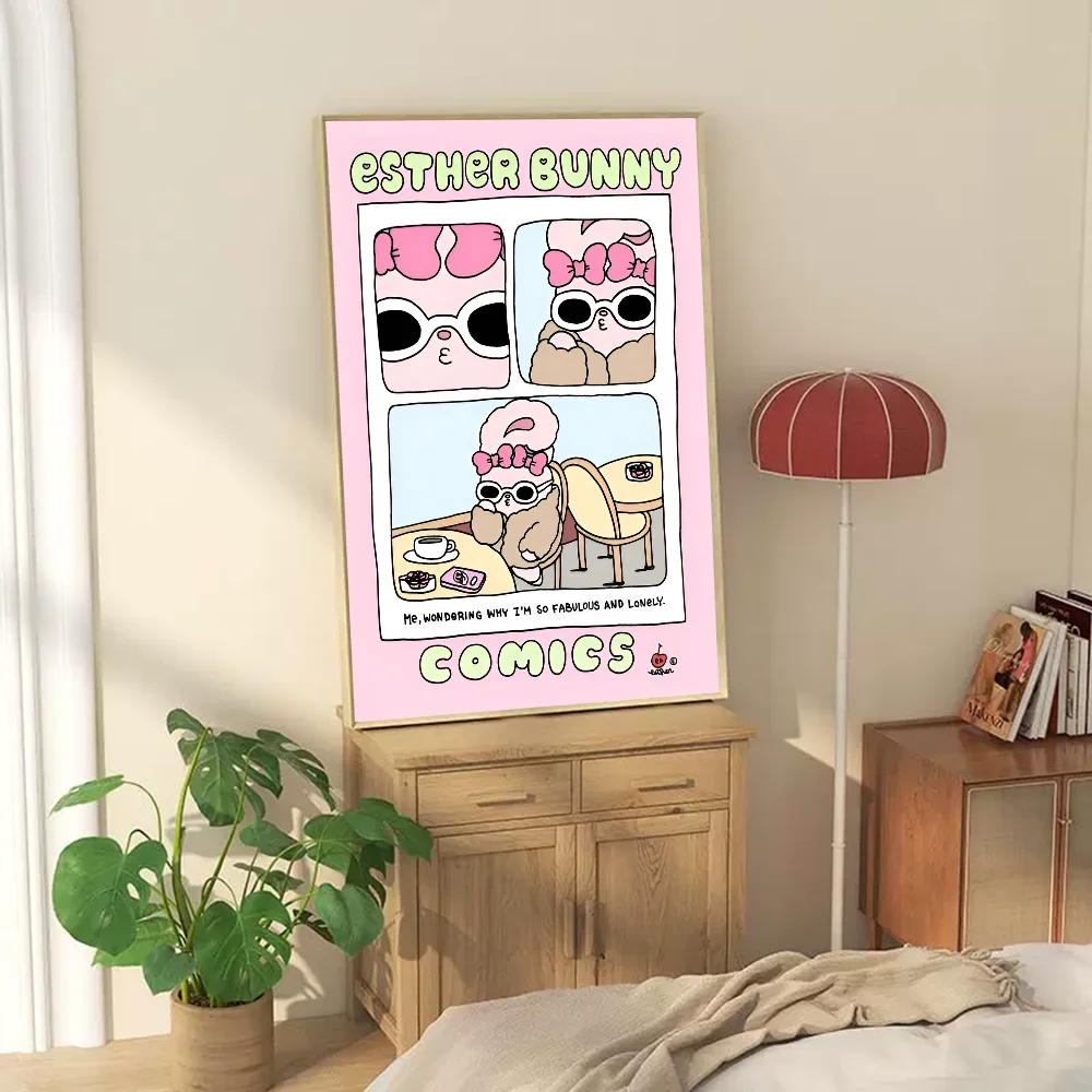 Poster Anime Esther Bunny poster Retro seni dinding berkualitas HD lengket untuk dekorasi ruangan Kawaii rumah