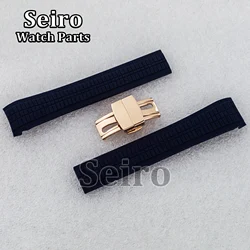 Stainless Steel Rose Gold Buckle 21MM Rubber Strap Watch Bracelet Black Green Brown Blue Watchband for AQUANAUT Nautilus Case
