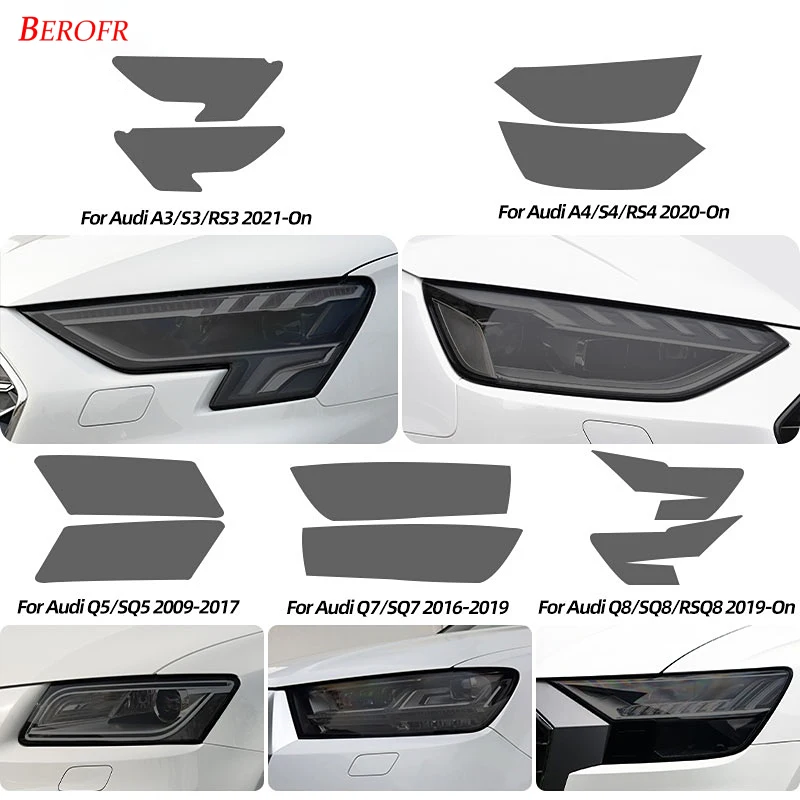 Smoked Black TPU Sticker Car Headlight Protective Film For Audi A3 8V S3 A4 B8 B9 A5 A6 S6 C8 A7 A8 D4 TT TTS Q3 Q5 Q7 Q8 RSQ8 - view 2
