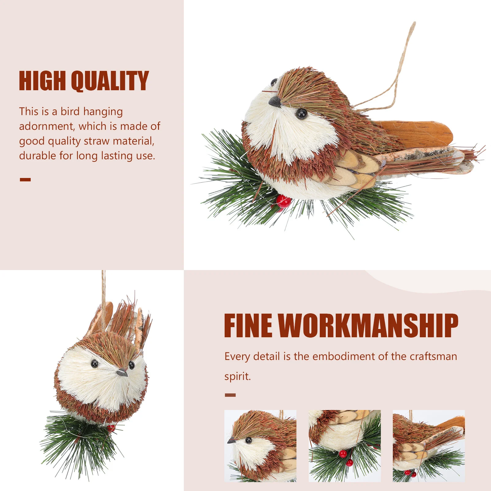 

1Pcs Straw Bird Hanging Pendant Artisan Crafted Garden Decorative Pendant Lovely Bird Ornament for Yard Park Tree Landscape