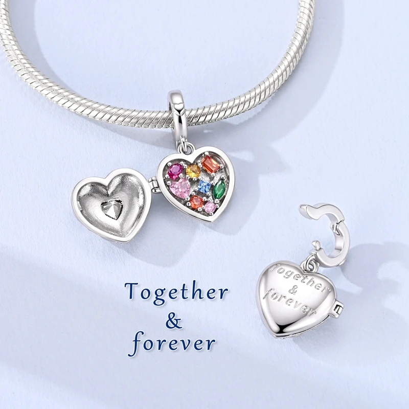 Openable Heart Locket Dangle Charm 925 Sterling Silver Bead Vintage Engraved Pink Heart Zircon Pendant Fit Bracelet Jewelry Gift