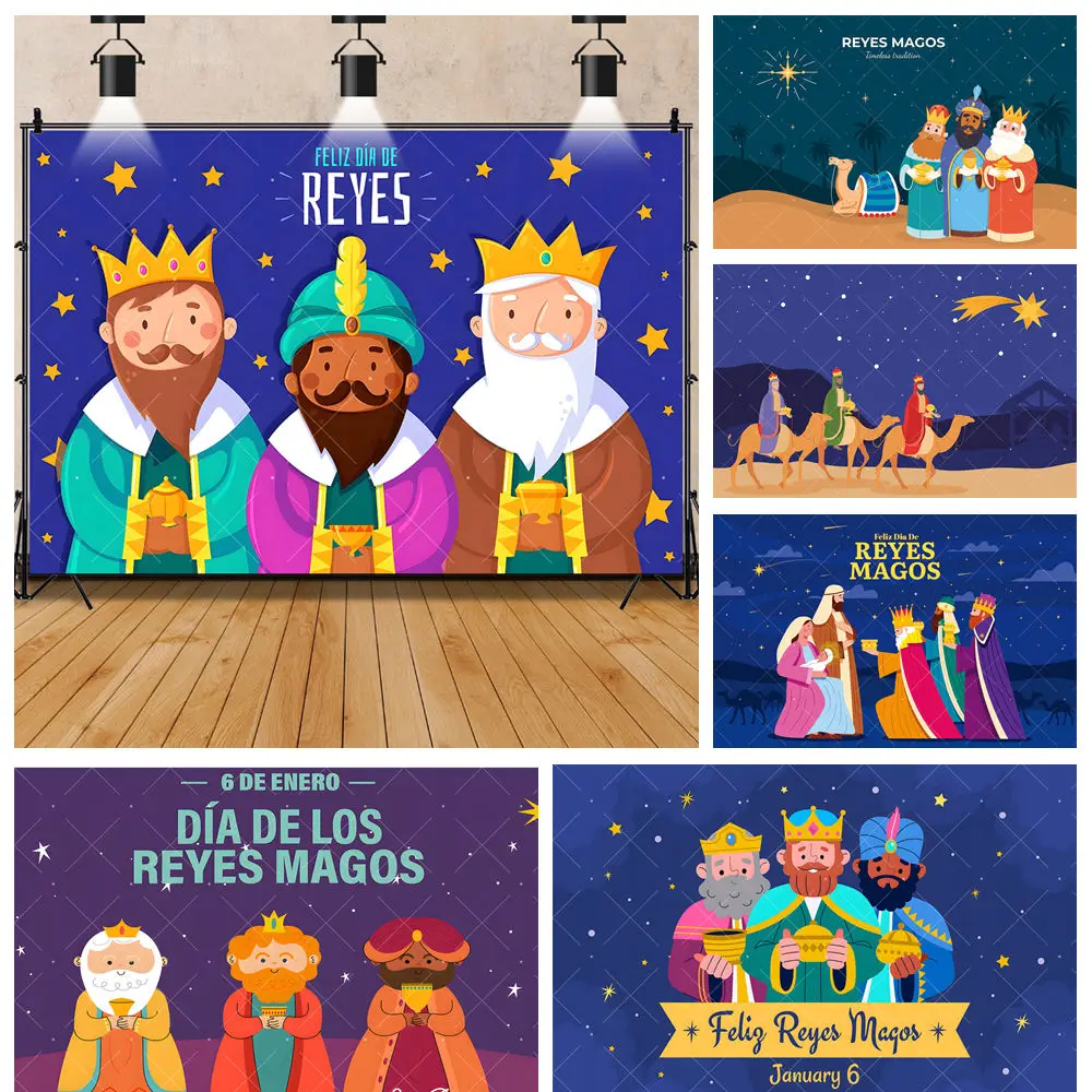 

Cartoon Spanish Three Kings Day Children's Day Kids Birthday Party Backdrop Custom Baby Room Photography Poster Decor Background