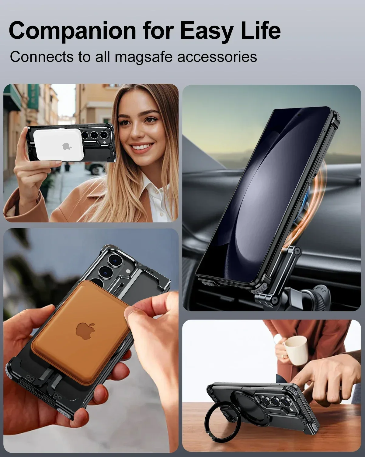 Eary Magnetic for Samsung Galaxy Z Fold 6 5 Case Compatible with MagSafe Aluminium Shockproof Protective Cover Frameless Bumper