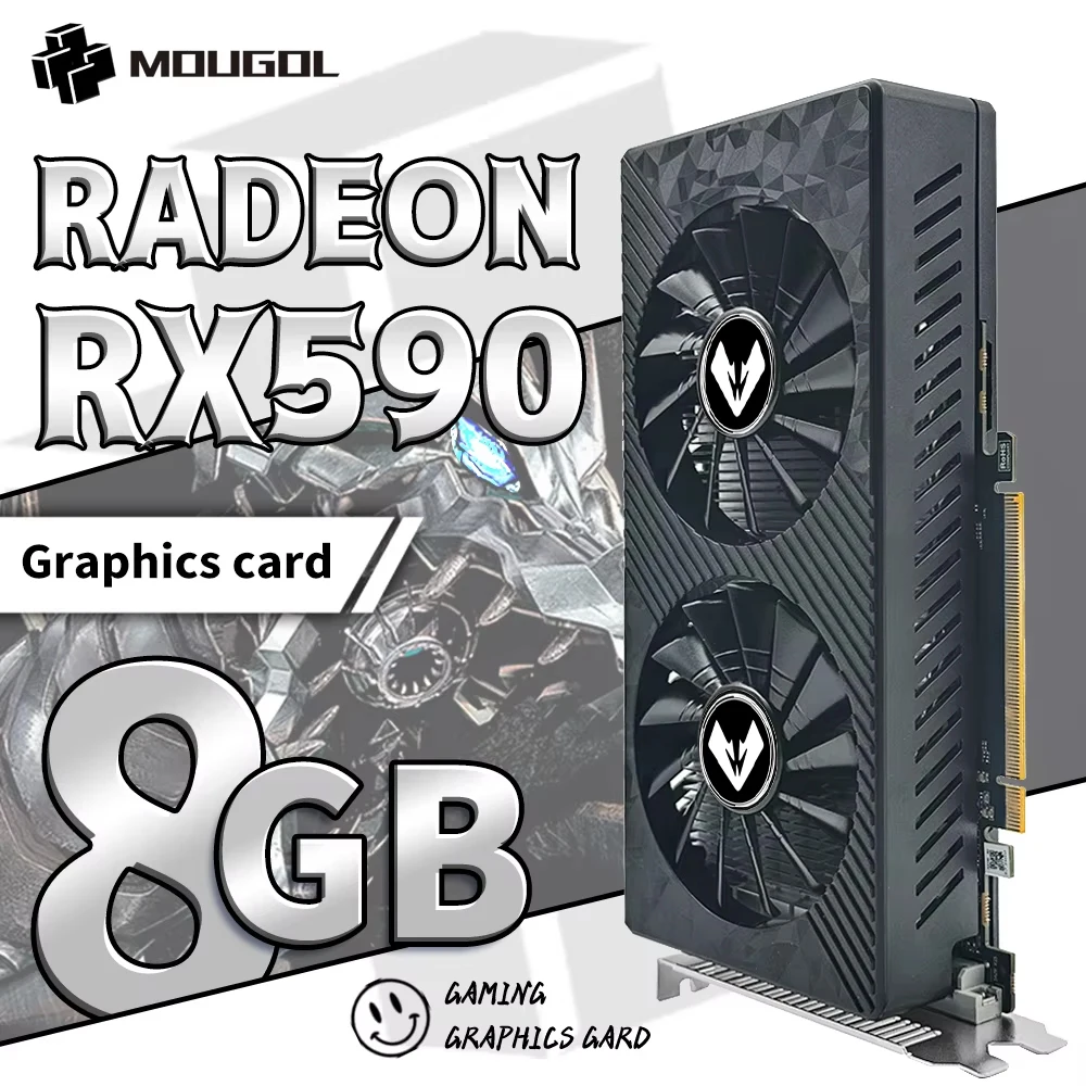 MOUGOL Original AMD Radeon RX590 8GB Gaming Graphics Card GDDR5 256bit PCI Express 3.0 ×16 8Pin GPU For Desktop Gaming Computers