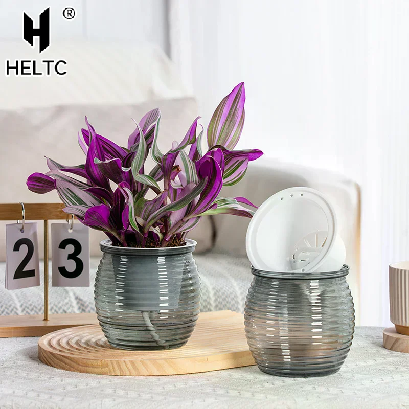 Automatic Water-Absorbing Self-Watering Plant Pots Double Layer Transparent Flower Vase Plastic Home Decorations 1PC