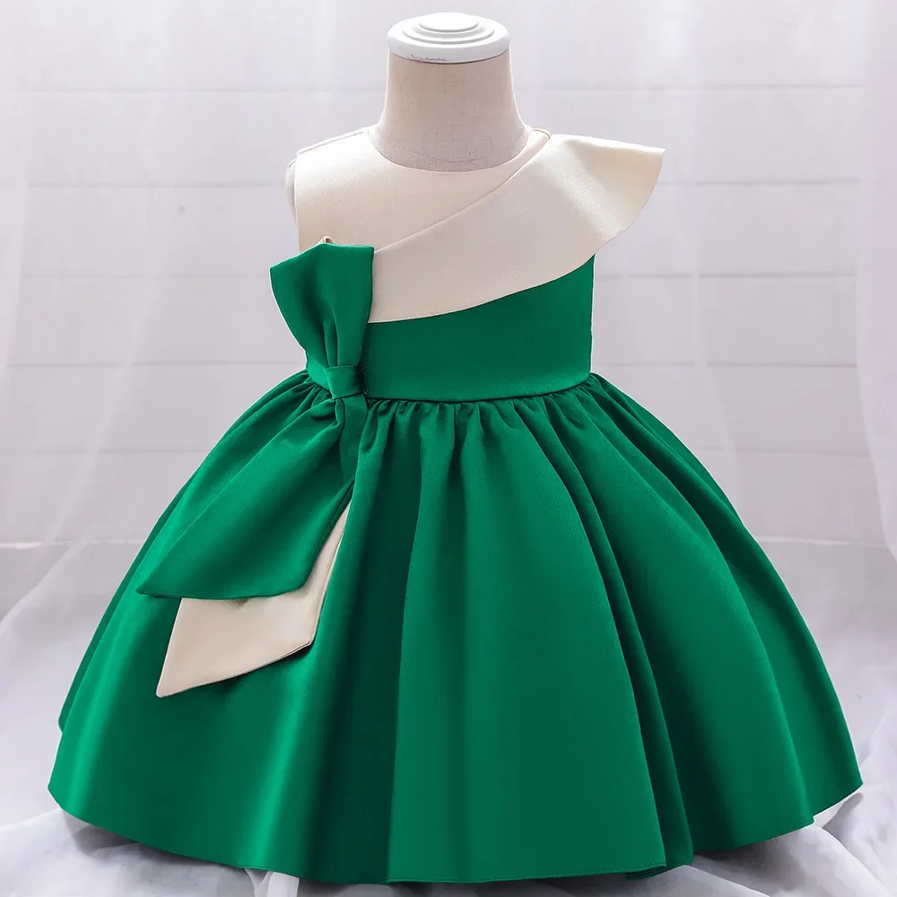 Girls Party Dresses 5 Colors 80cm-120cm Satin Dress Kids Piano Show Wedding BIrthday Ball Gown Children Costume