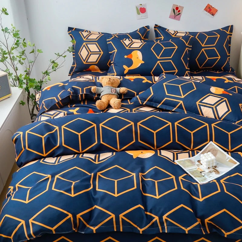 Geometric Cube Duvet Cover Soft Comfortable Bedding Set, Reversible Lightweight Quilt Cover 3pcs with Zipper Closure Home Decor