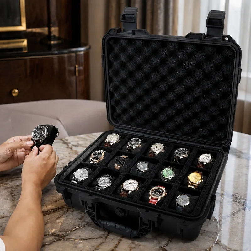 Water-Resistant Portable Watch Organizer with 8 or 15 Compartments, Soft Sponge Padding to Protect Against Moisture and Mold