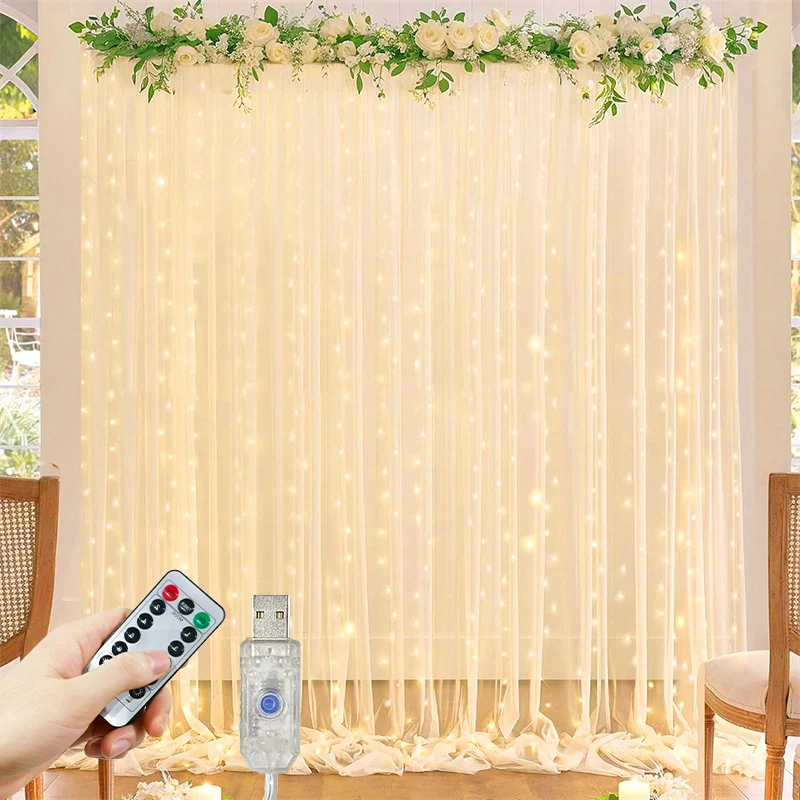 

Светодиодный светильник для штор, гирлянда для свадебного места, 8 режимов, питание от USB, рождественские, новогодние, вечерние, домашний праздничный декор, эстетический