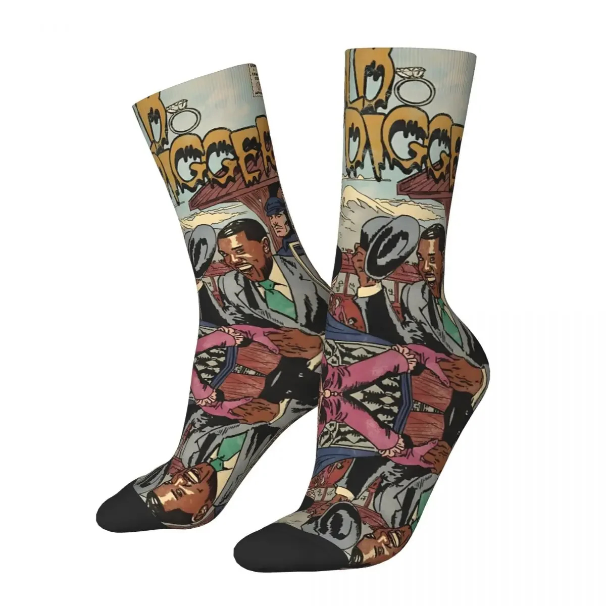 Crazy Gold Digger-Comics Parody Sock for Men Hip Hop Vintage Quality Pattern Printed Crew Sock tops fugees