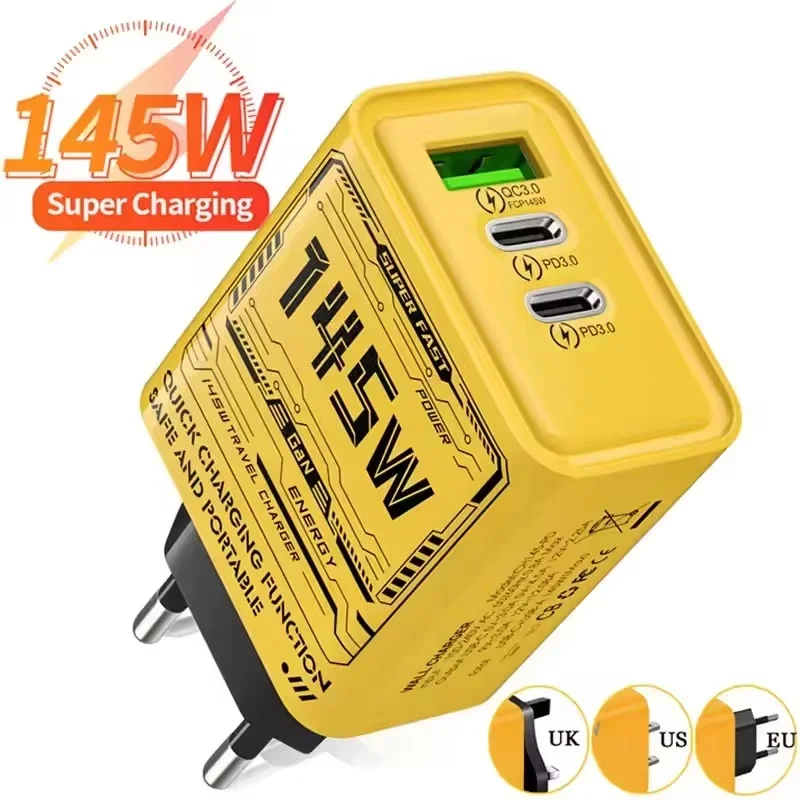 Adaptateur de charge rapide USB 145W Pd pour iPhone Samsung Huawei, prise murale à 3 ports EU/US/UK, nouveauté