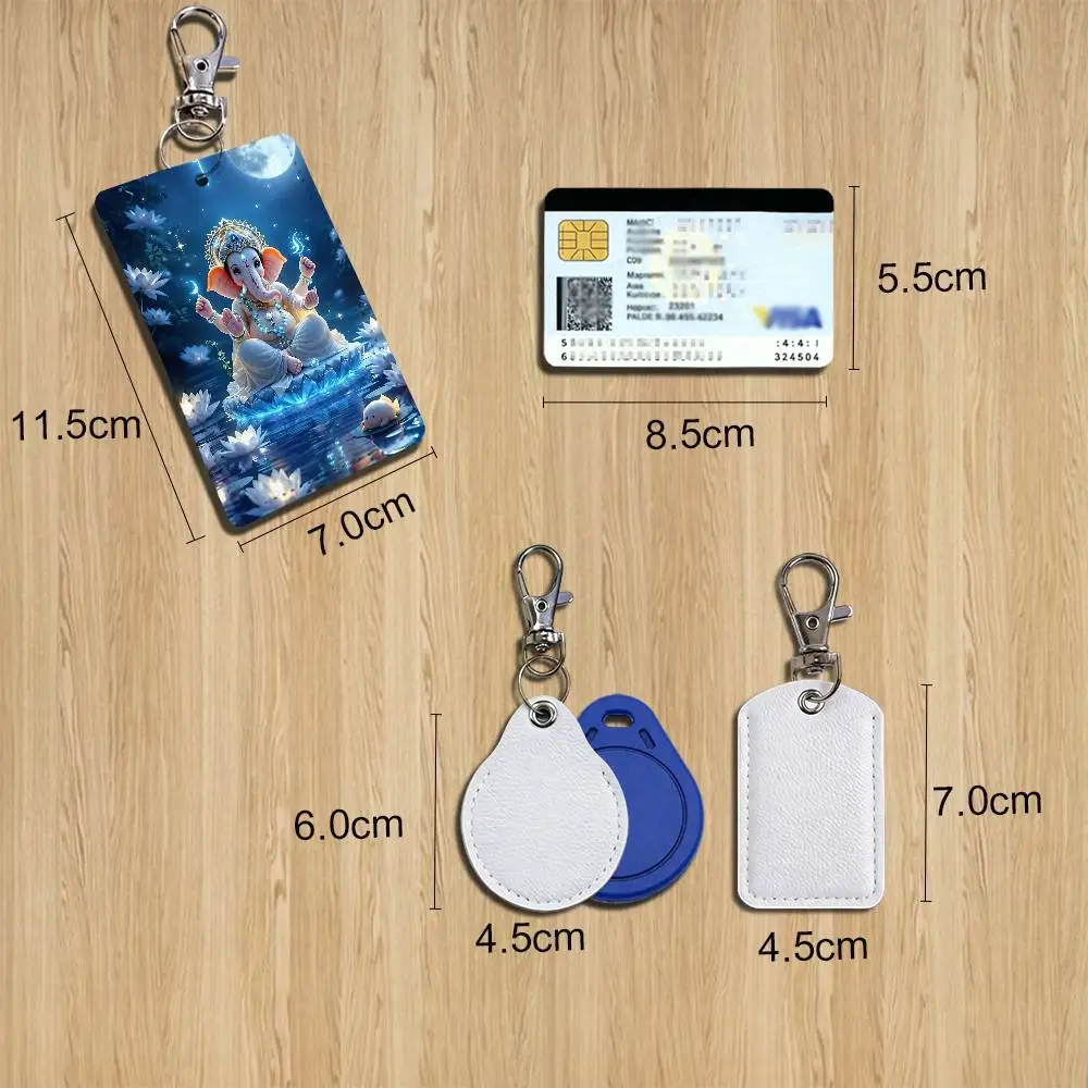 Symbolism Ganesh Shiva Buddha Leather Card Holder with Exquisite Keychain purpose Case for Metro ID Access Control Card Badge