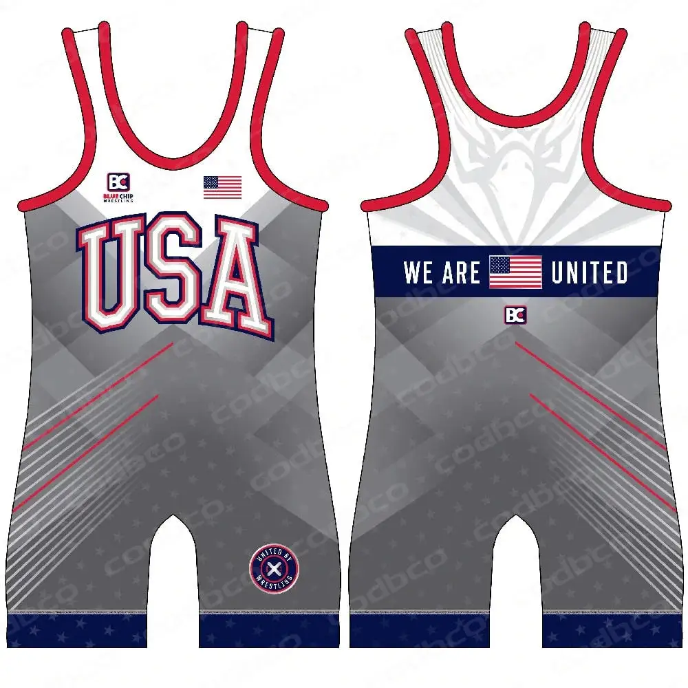 The USA Wrestling Singlets Suit Boxing One Piece Bodysuit Iron Men\'s Sports Elasticity Fitness Sleeveless Weightlifting Skinsuit