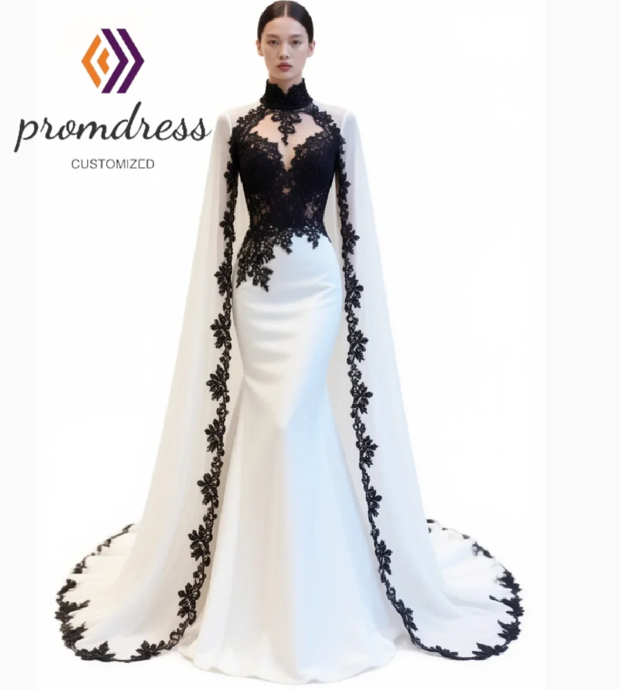 Woodland Fairy Wedding Dress With Cape Vintage Mermaid Black And White Gothic Bridal Gowns 2026 Vintage Boho Celtic Bride Dress