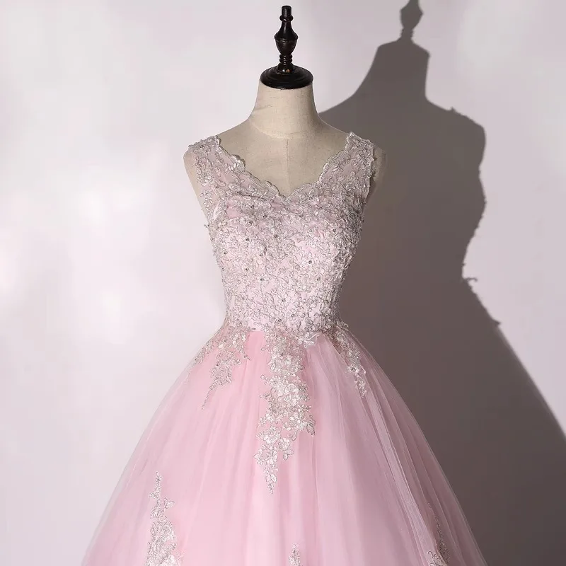 Vestido de quinceañera rosa sin mangas, traje de noche con apliques de encaje, largo hasta el suelo, con flores bordadas, para baile de graduación, novedad de 2024