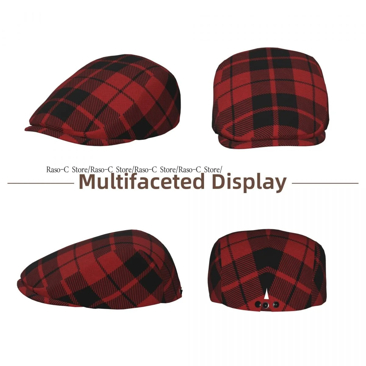 Adult Flat Cap Red Plaid Tartan Print Unisex British Style Newsboy Cap Ivy Peaked Hat Casual Outdoor Driving Beret Hat