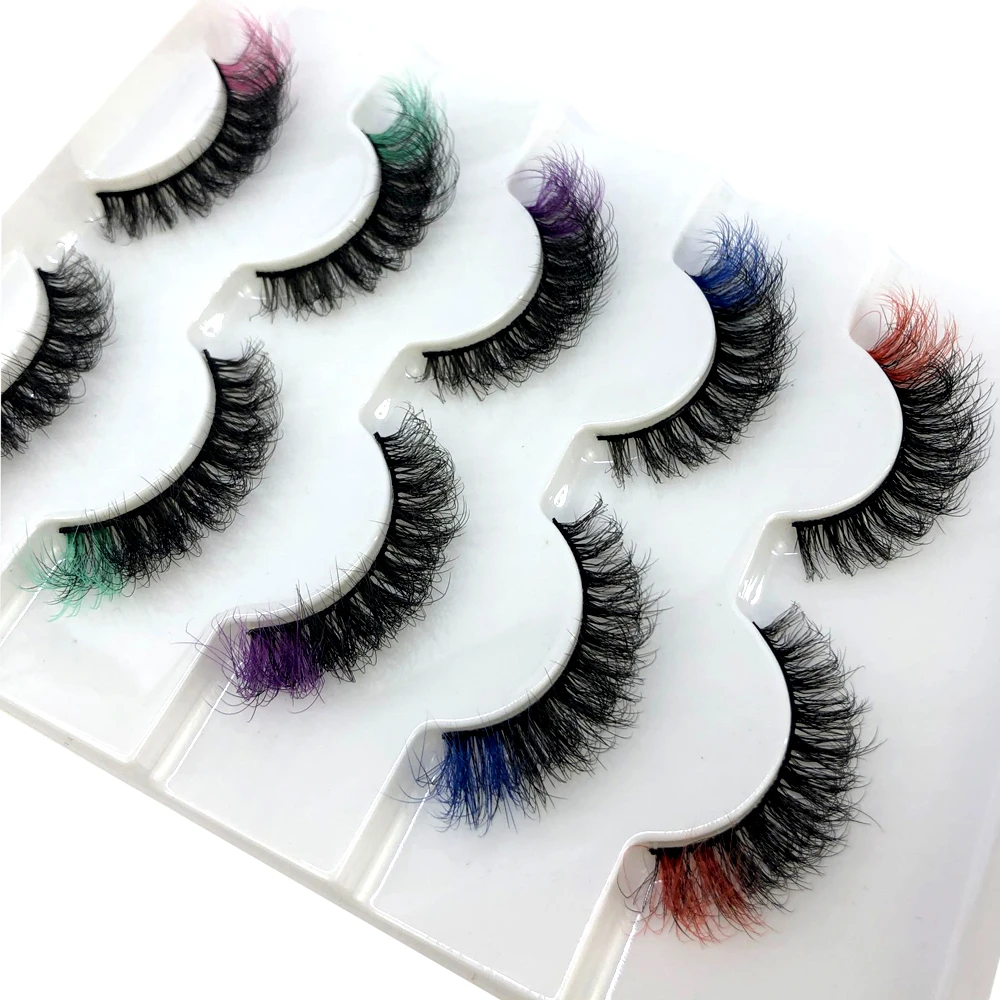 New 5 pairs Fluffy Colored Lashes 3d Color Mink Lashes Wholesale Dramatic Natural Eyelashes Extension Make up Fake Eyelashes