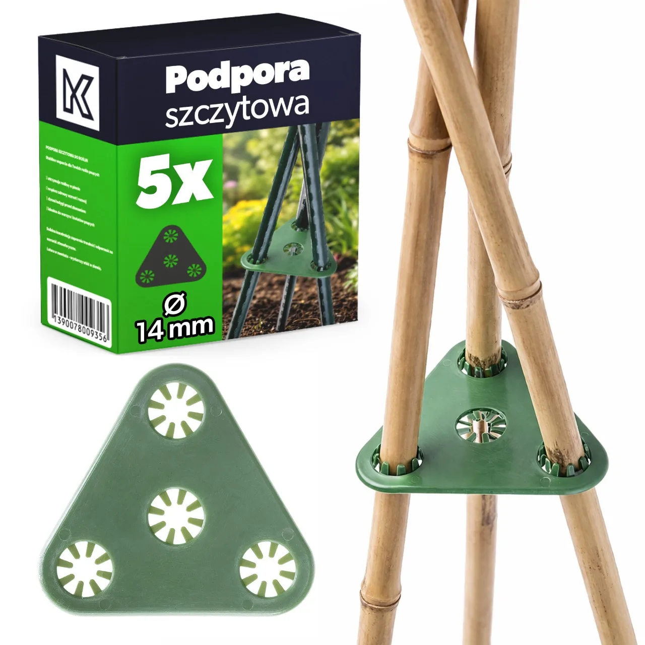 KADAX Pits voor palen, tuinconnector, bamboe paalhouder, groen conisch ontwerp, 5 stuks